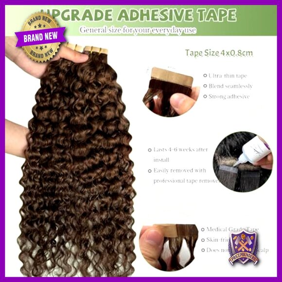 16 Inch Tape in Hair Extensions Human Hair Water Wave Curly 50G 20Pcs main image 6